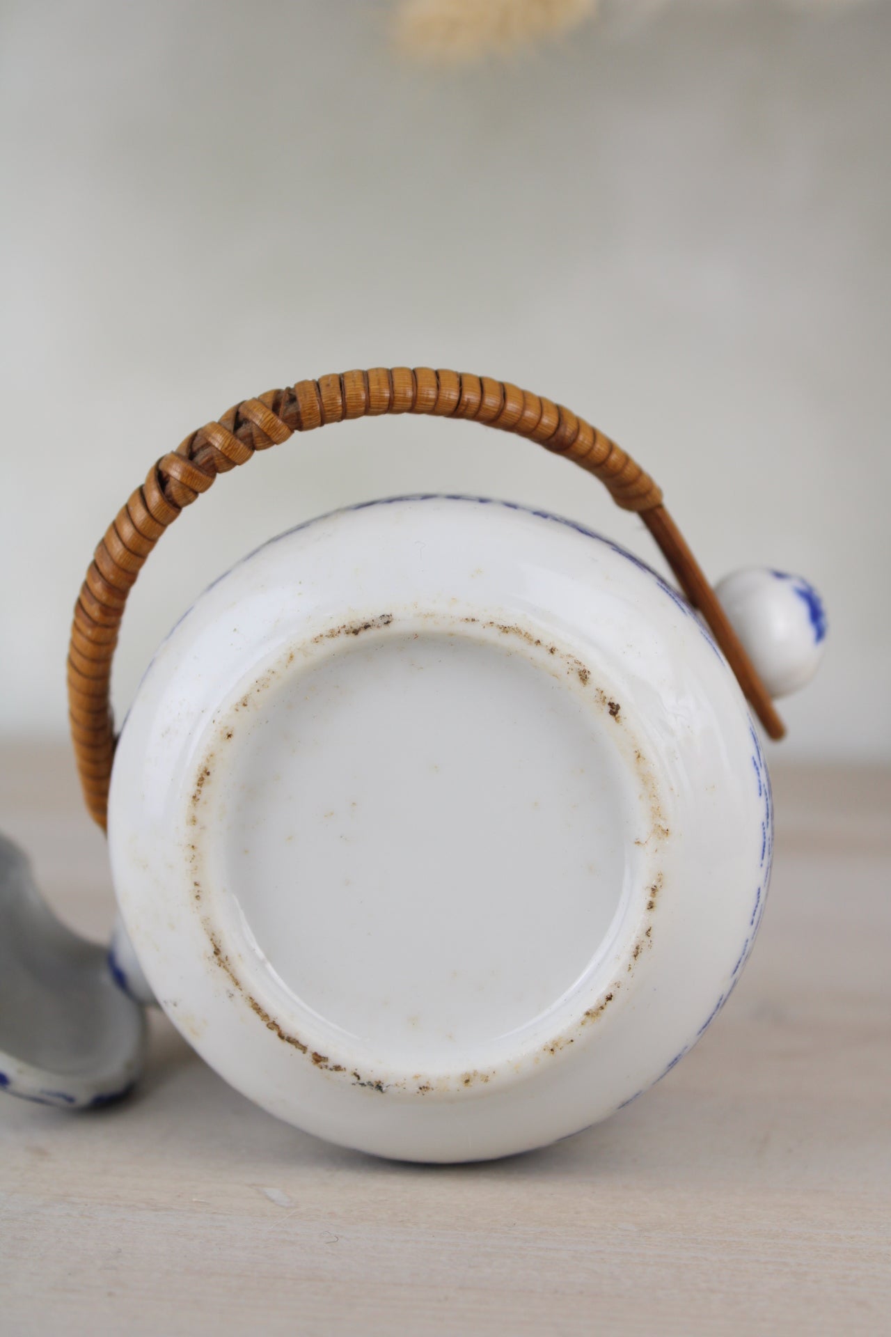 Sugar Jar in Blue and White with Cane Handle