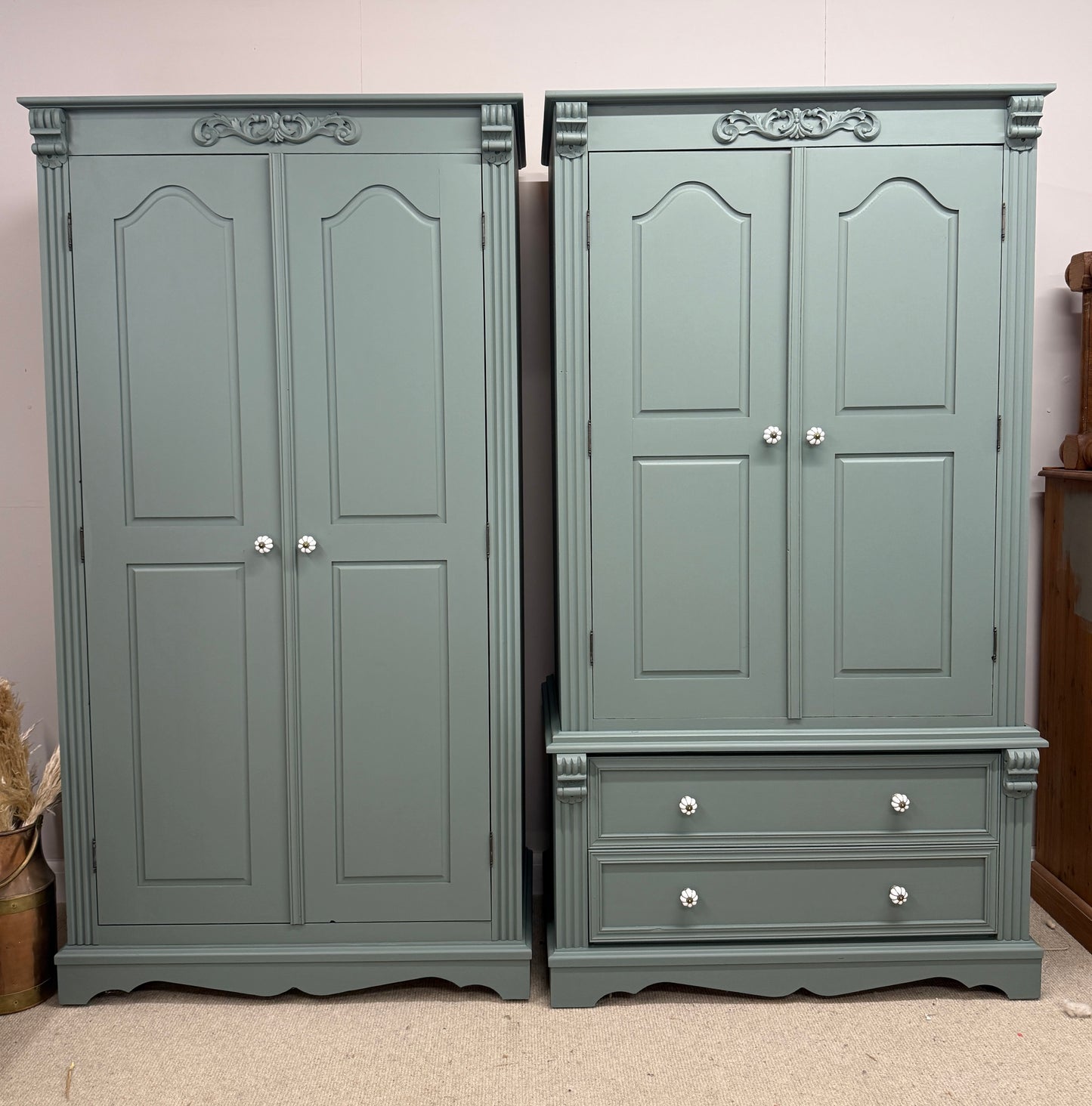 Pair of solid pine wardrobes