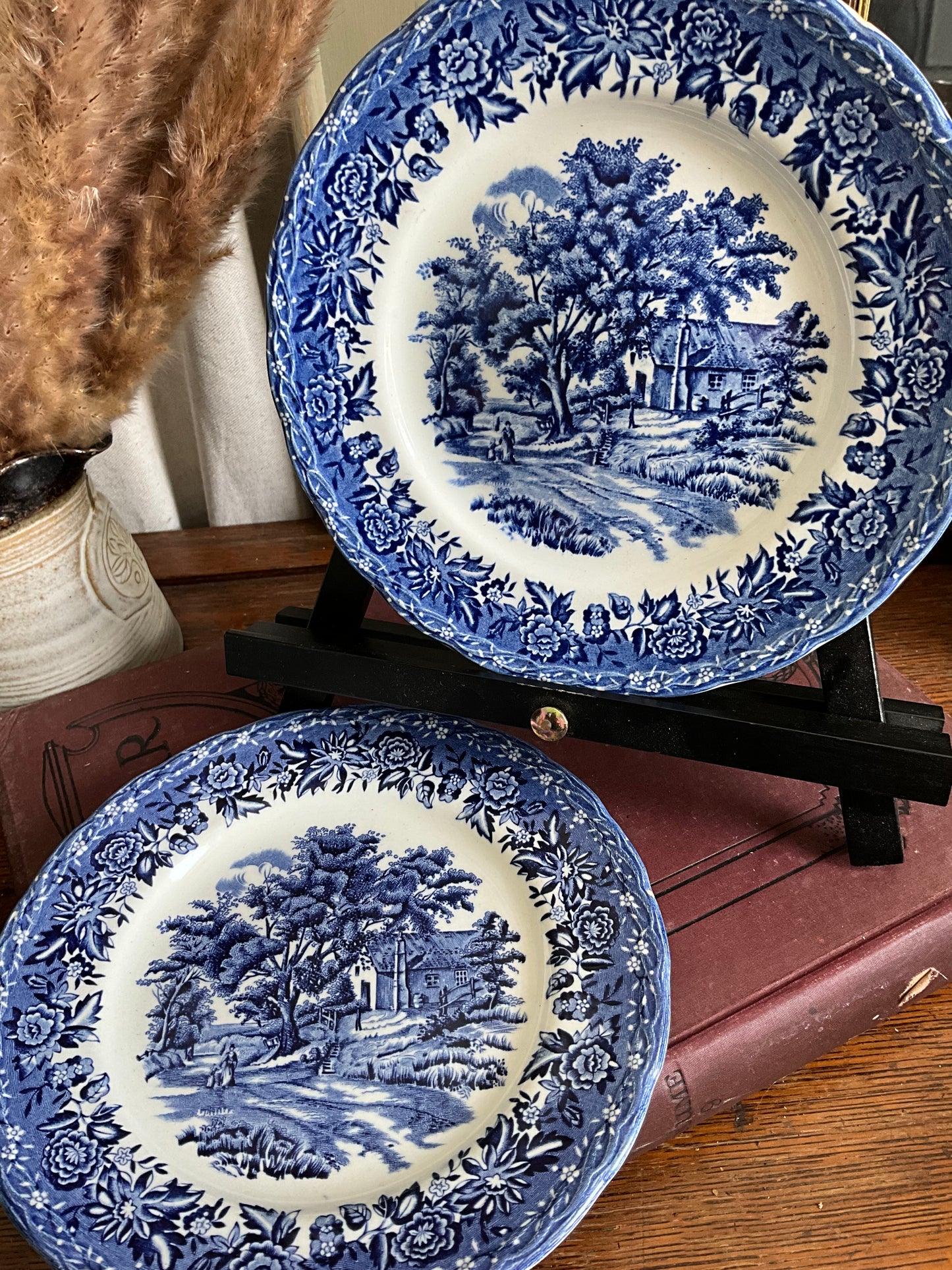 Vintage blue and white country style side plates
