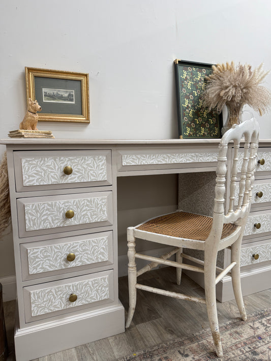 Solid pine dressing table painted with William morris wallpaper