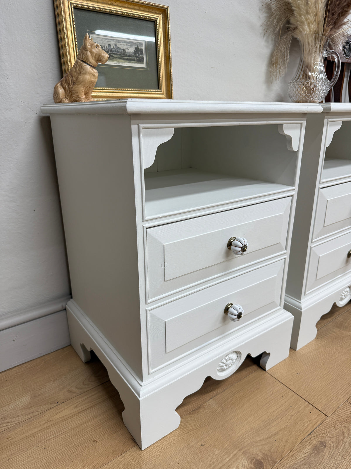 Pair of solid pine white painted bedside cabinets