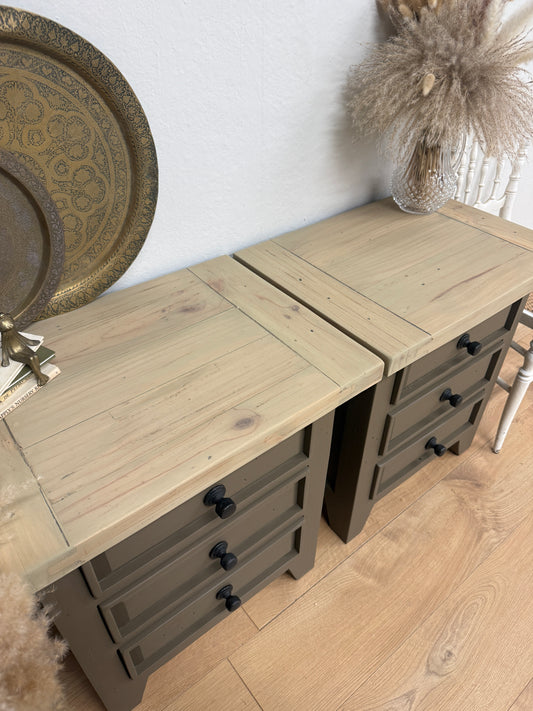 Pair of Rustic painted bedside drawers