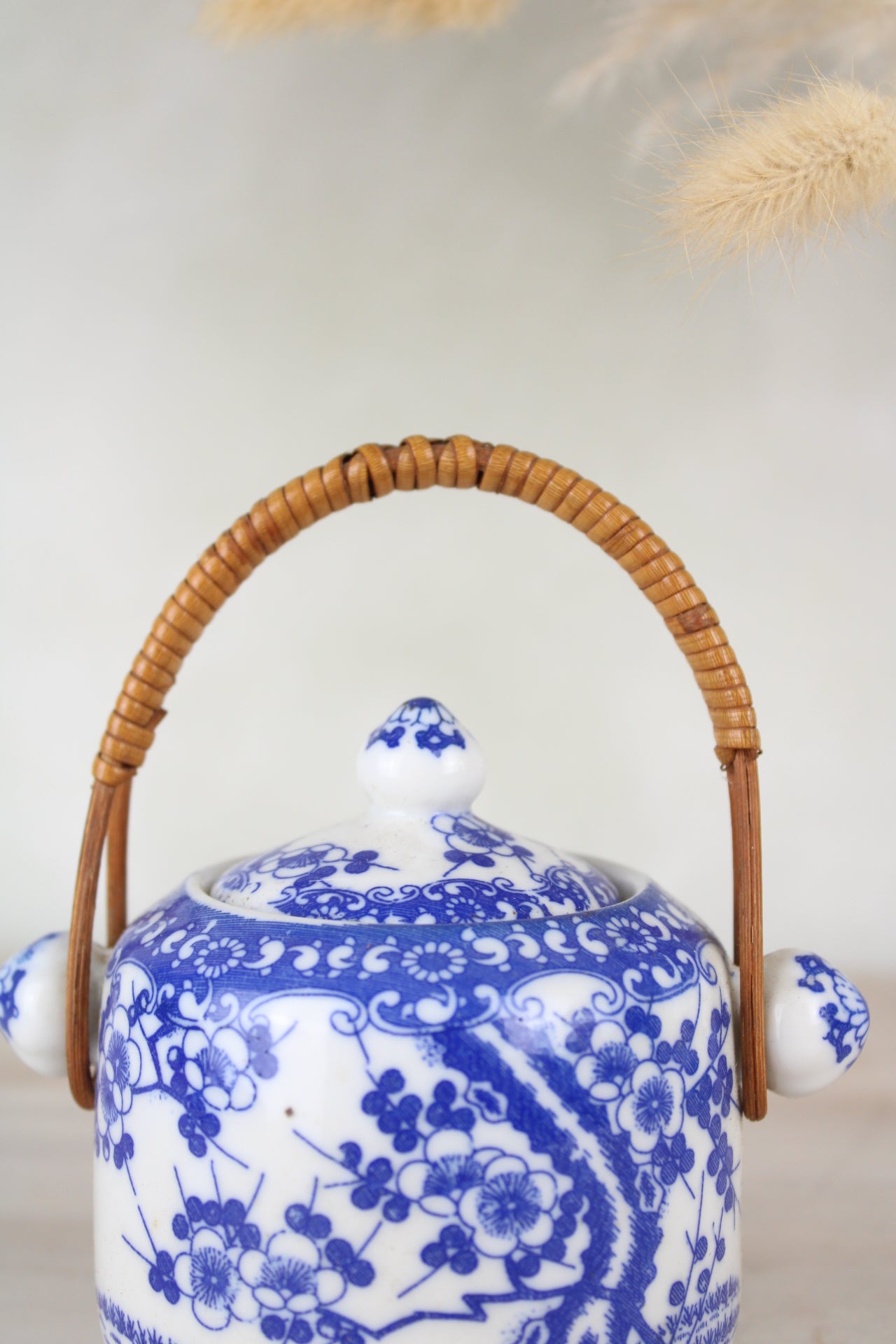 Sugar Jar in Blue and White with Cane Handle