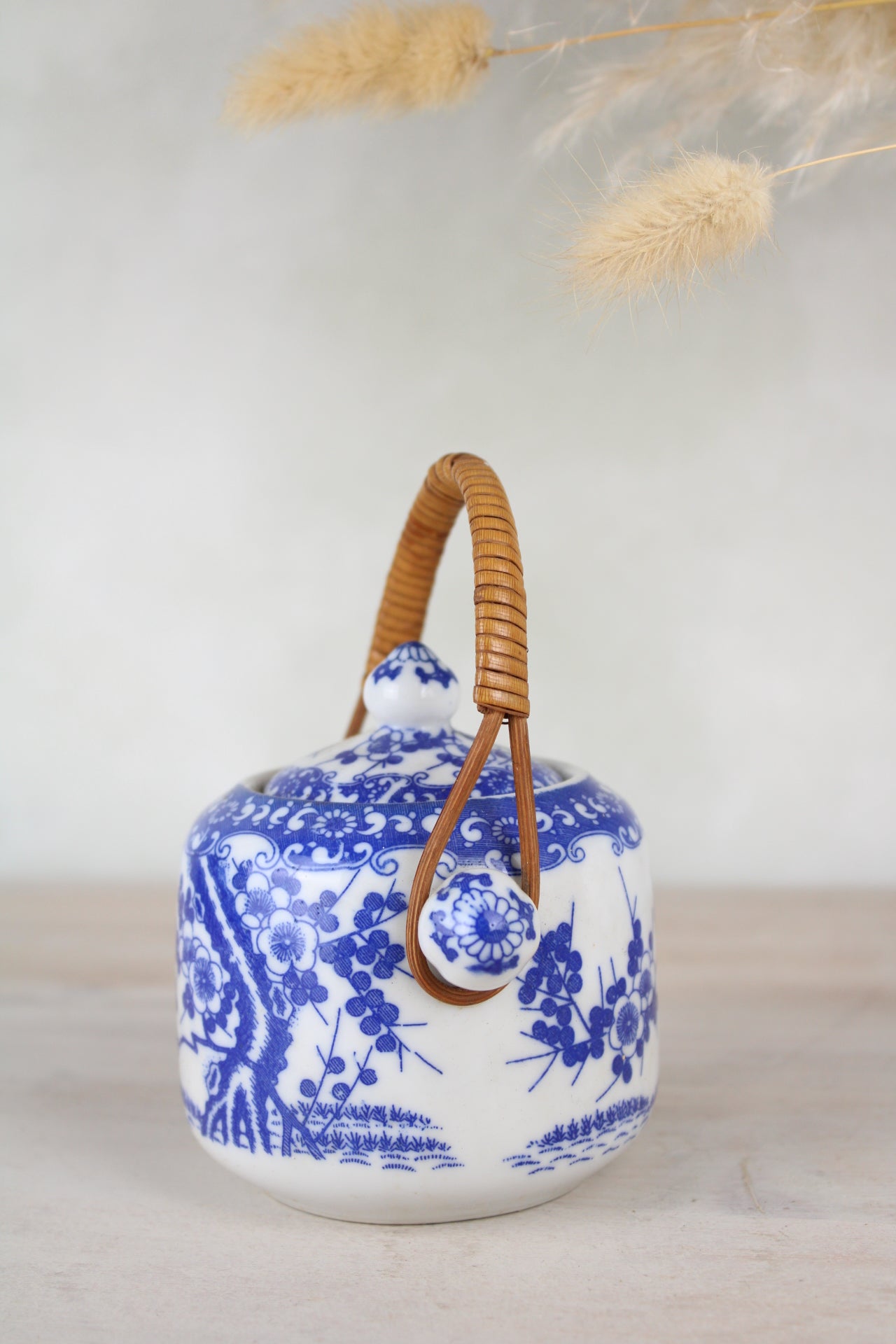 Sugar Jar in Blue and White with Cane Handle