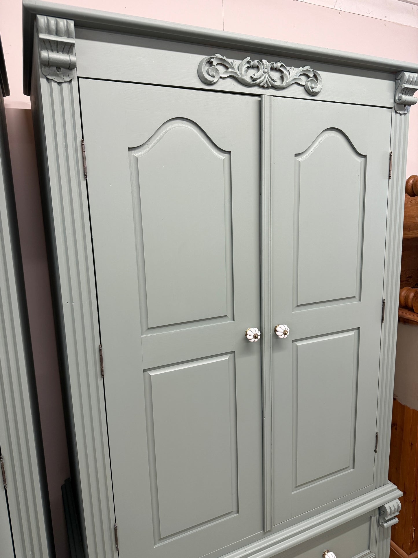 Pair of solid pine wardrobes