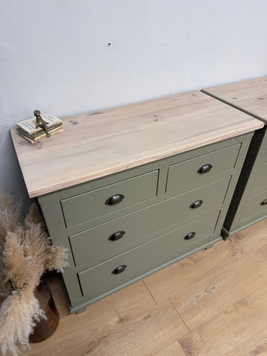 Pair of Rustic Solid Pine Painted Chest of Drawers