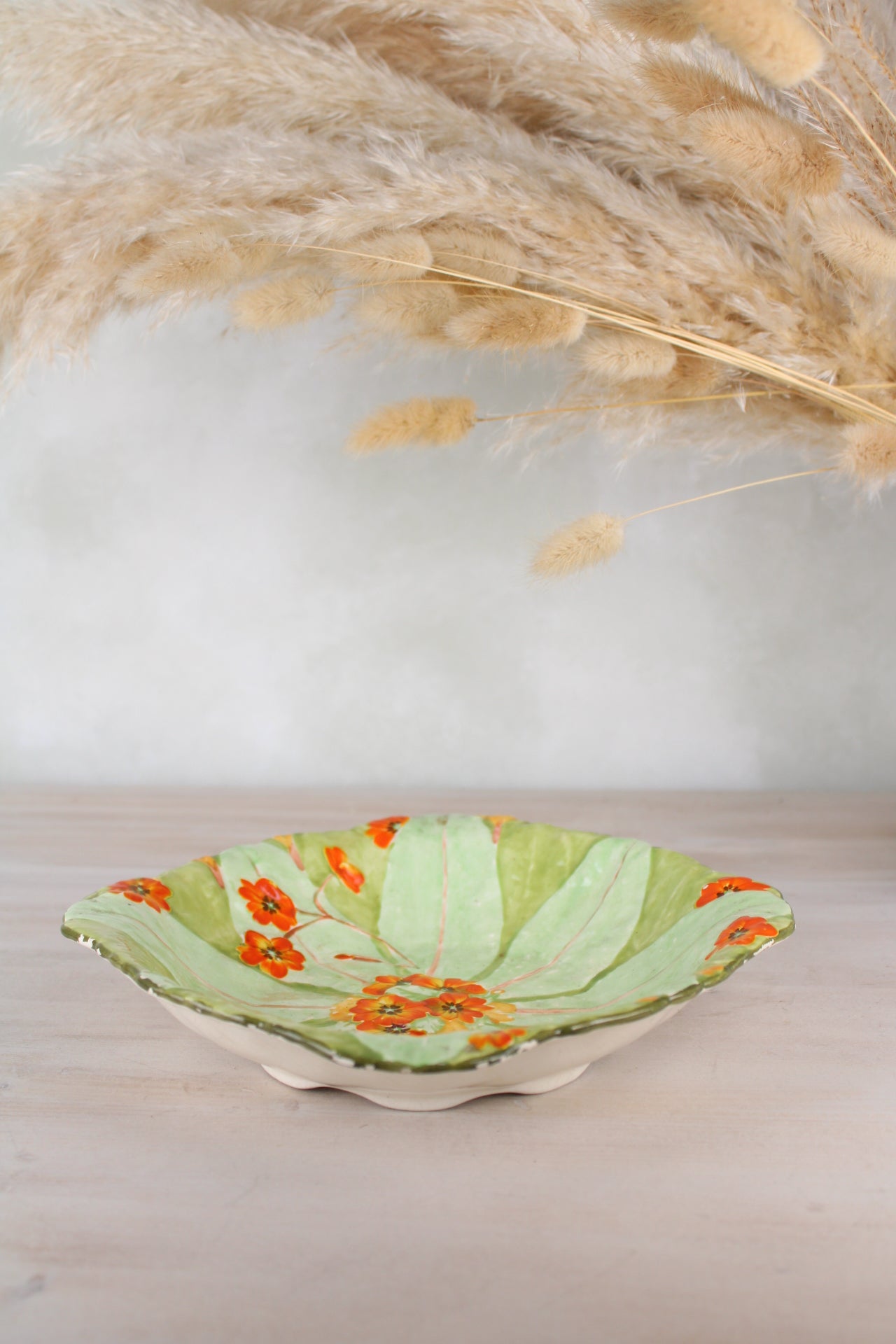 Hand Painted Rubian Art Green Leaf Flower Bowl