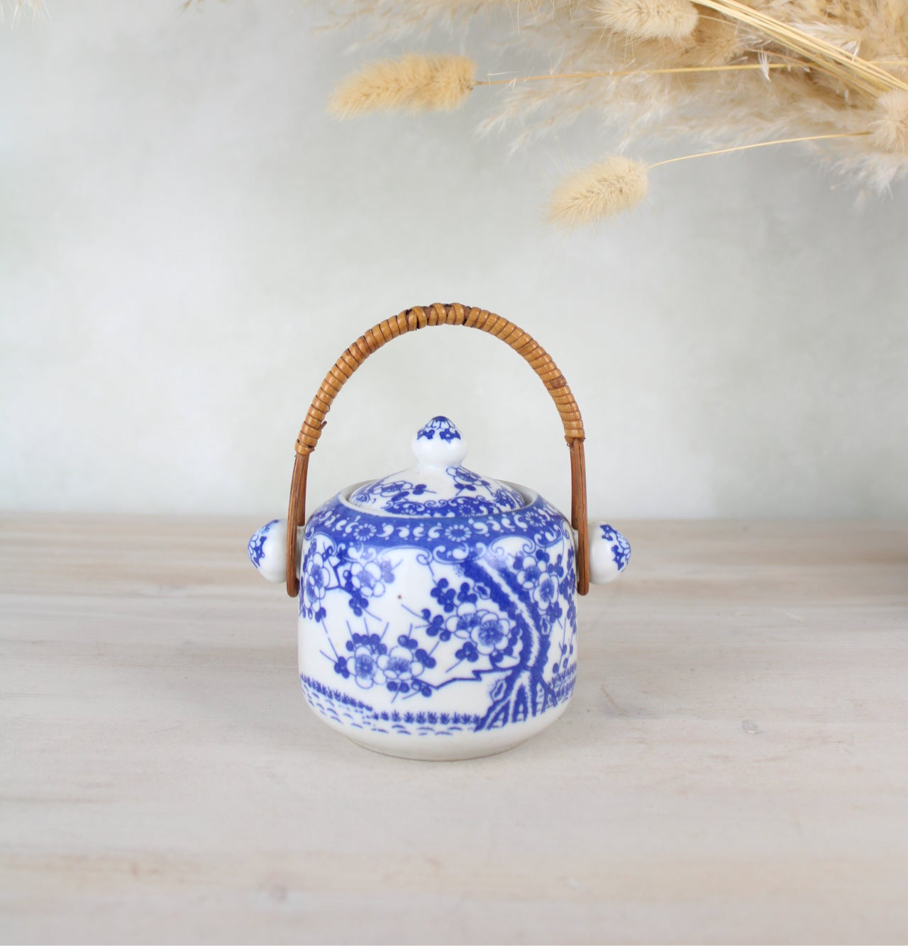 Sugar Jar in Blue and White with Cane Handle