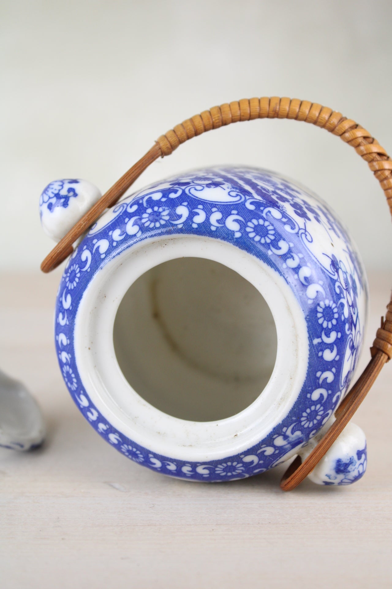 Sugar Jar in Blue and White with Cane Handle