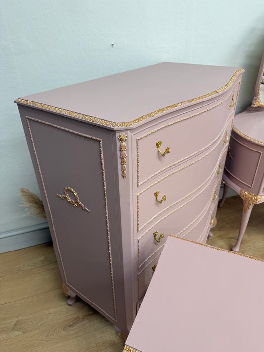 Vintage Olympia Pink and Gold Chest of Drawers