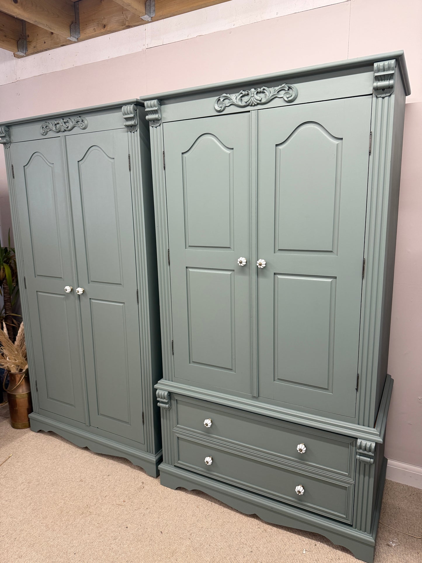 Pair of solid pine wardrobes