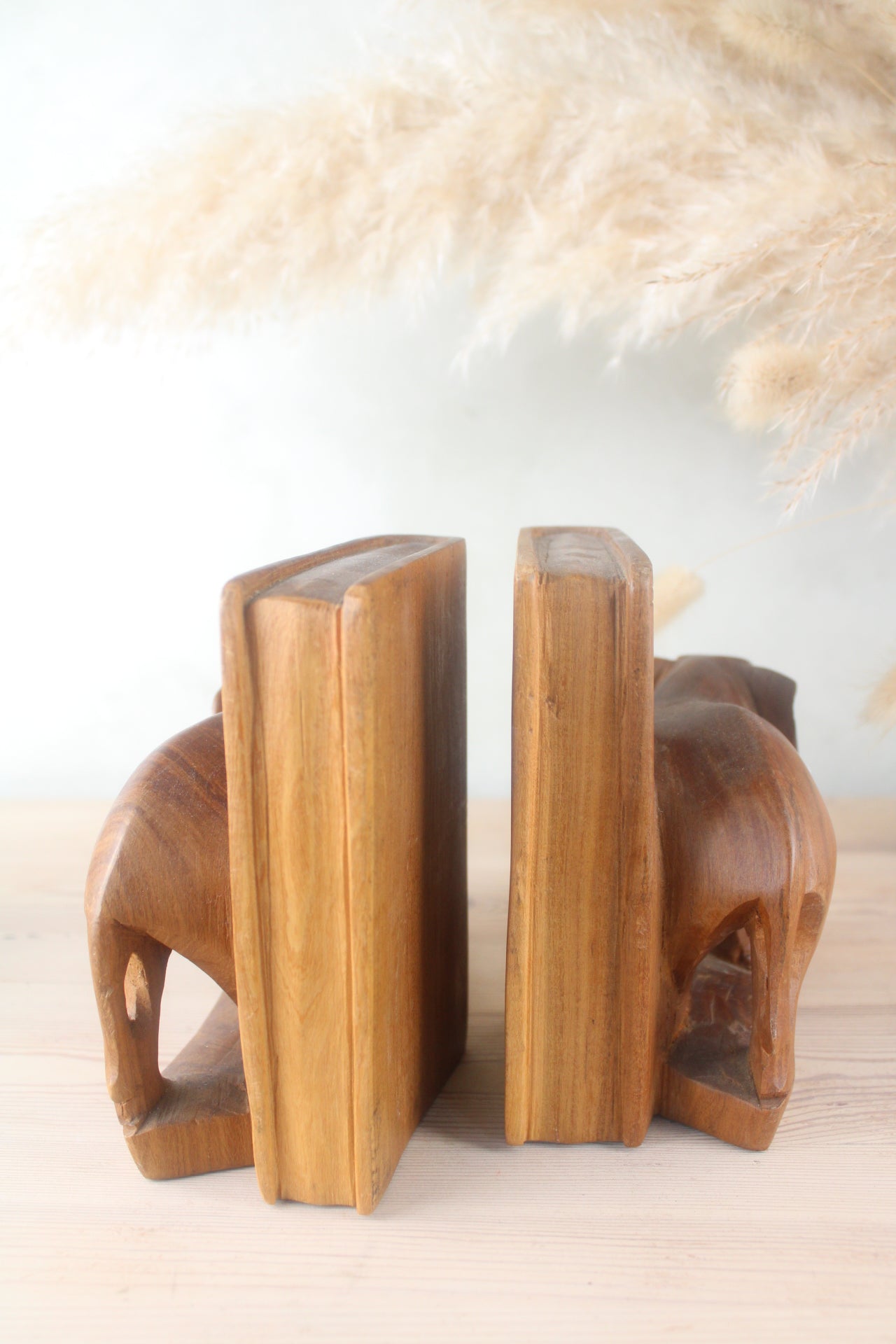 Pair of Vintage Wooden Elephant Bookends