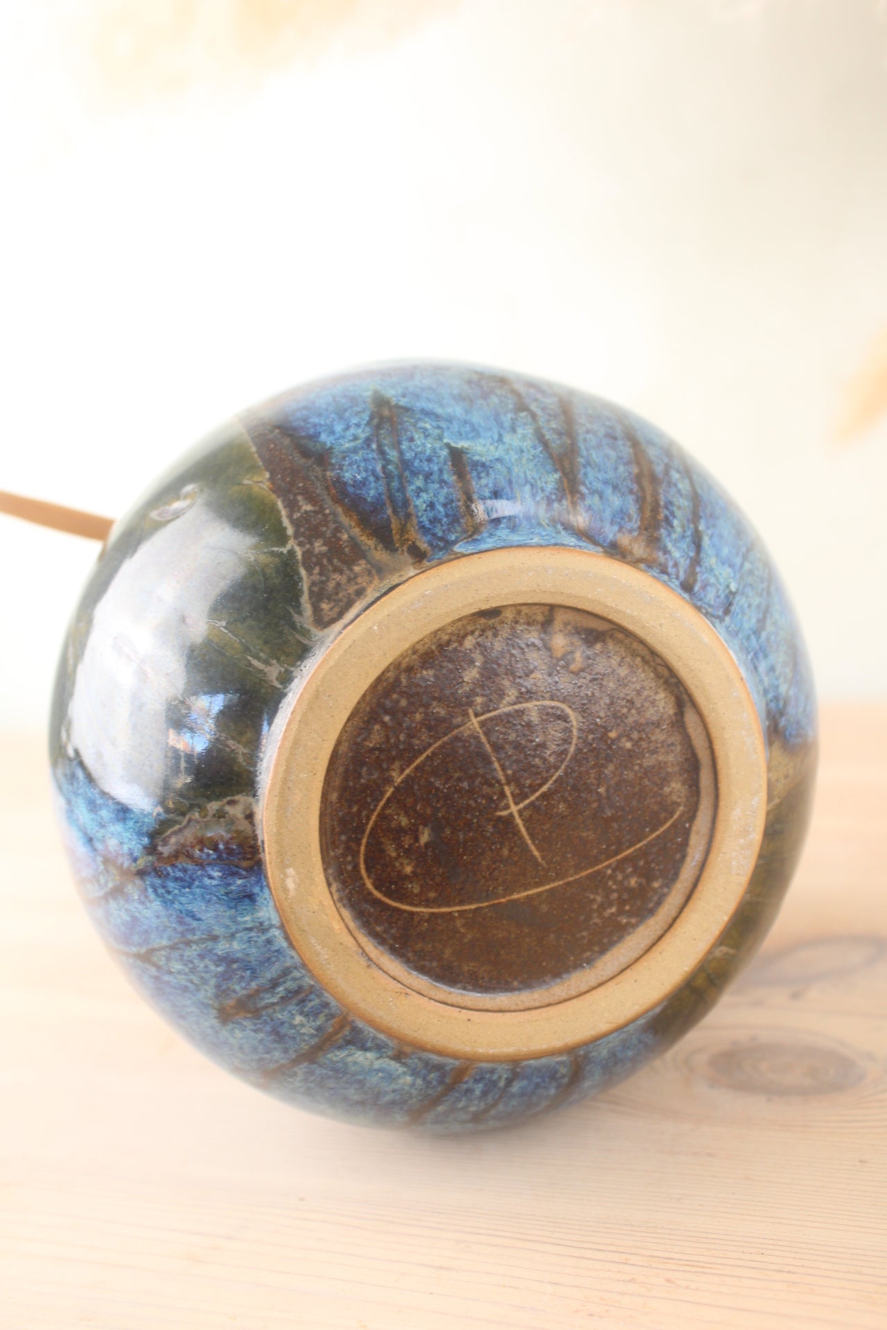 Stoneware Blue Glaze Tea Pot with Wooden Handle