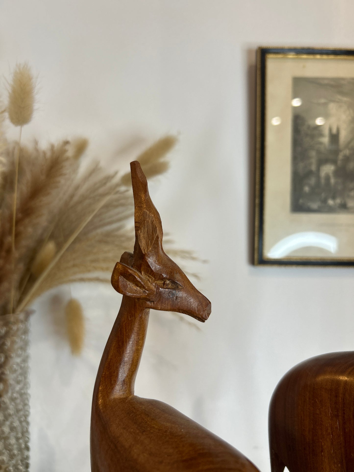 Pair of Wooden Gazelles Stags