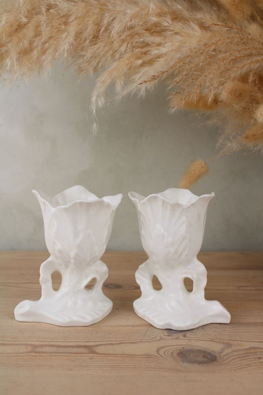 Pair of Bone China Leaf Planters
