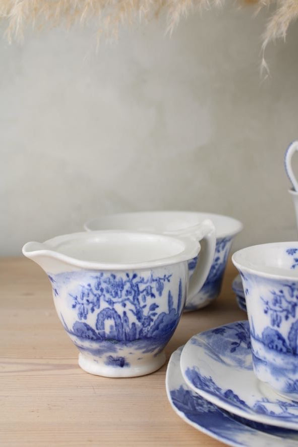 Set of 4 Regal Pottery Palissy ‘Enchanta’ Teaset Trios with Milk Jug and Sugar Bowl