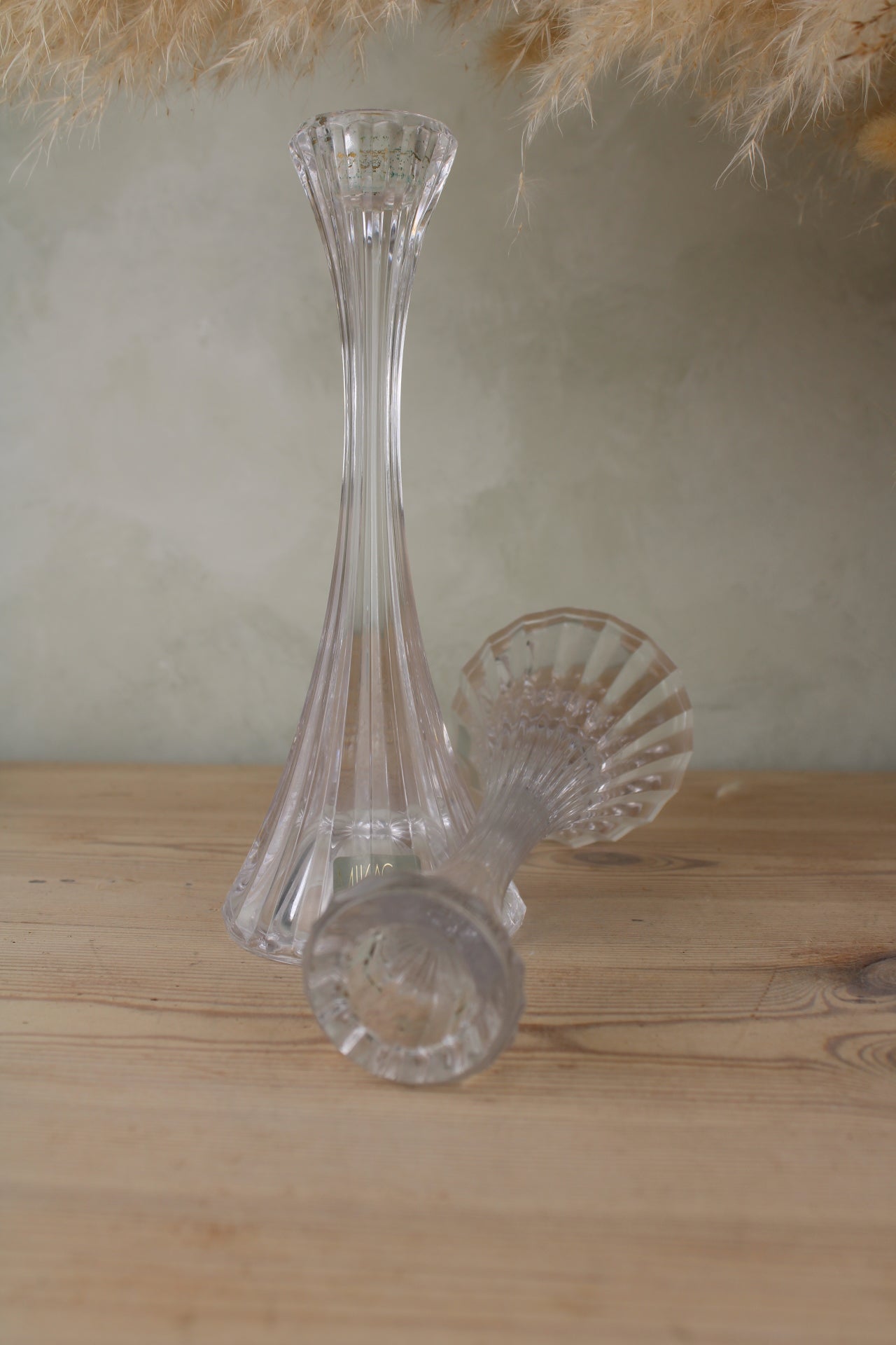 Pair of Tall Mikasa Glass Candlesticks