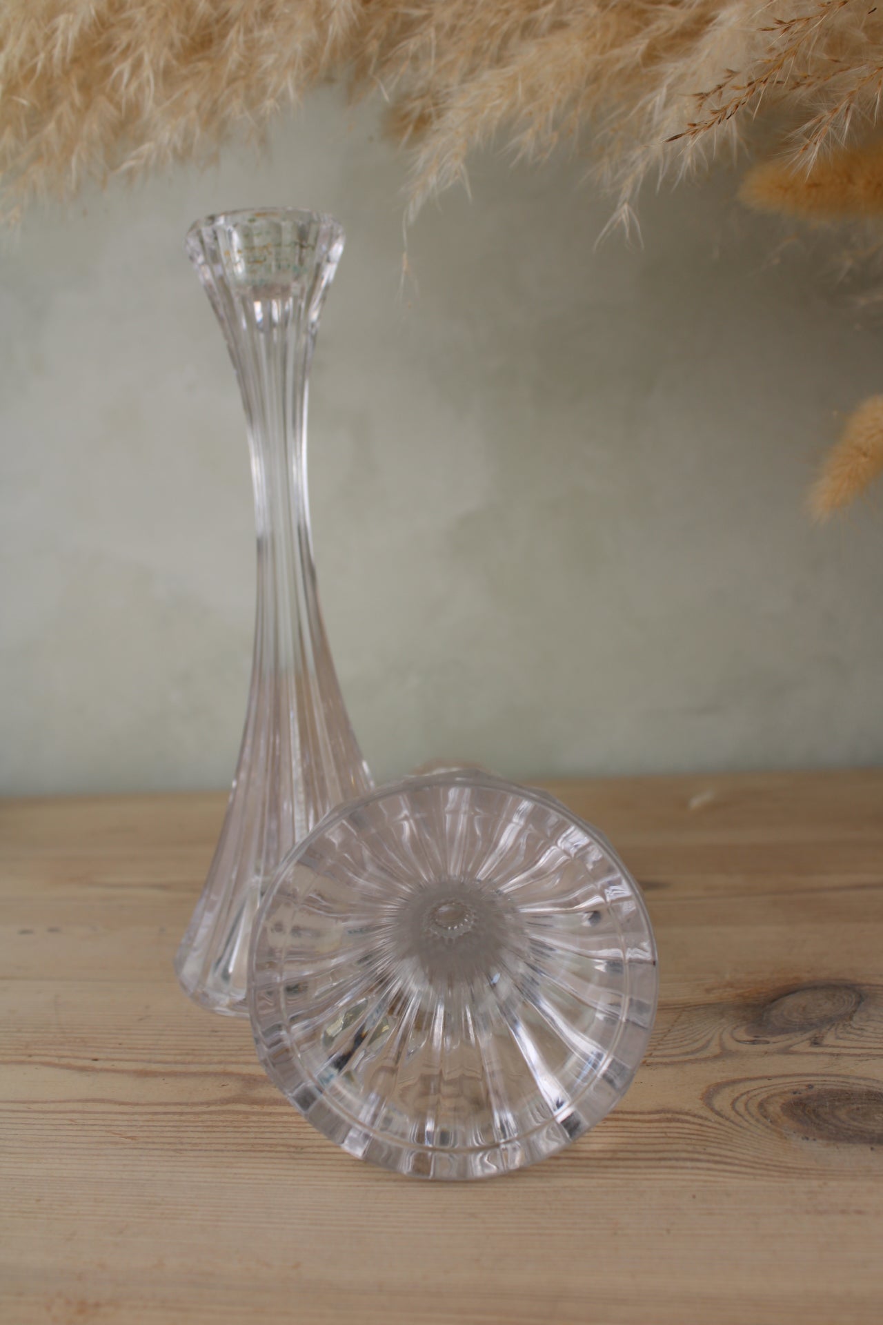 Pair of Tall Mikasa Glass Candlesticks