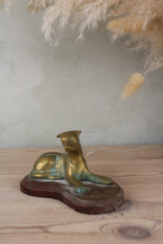 Brass Dog on a Wooden Base