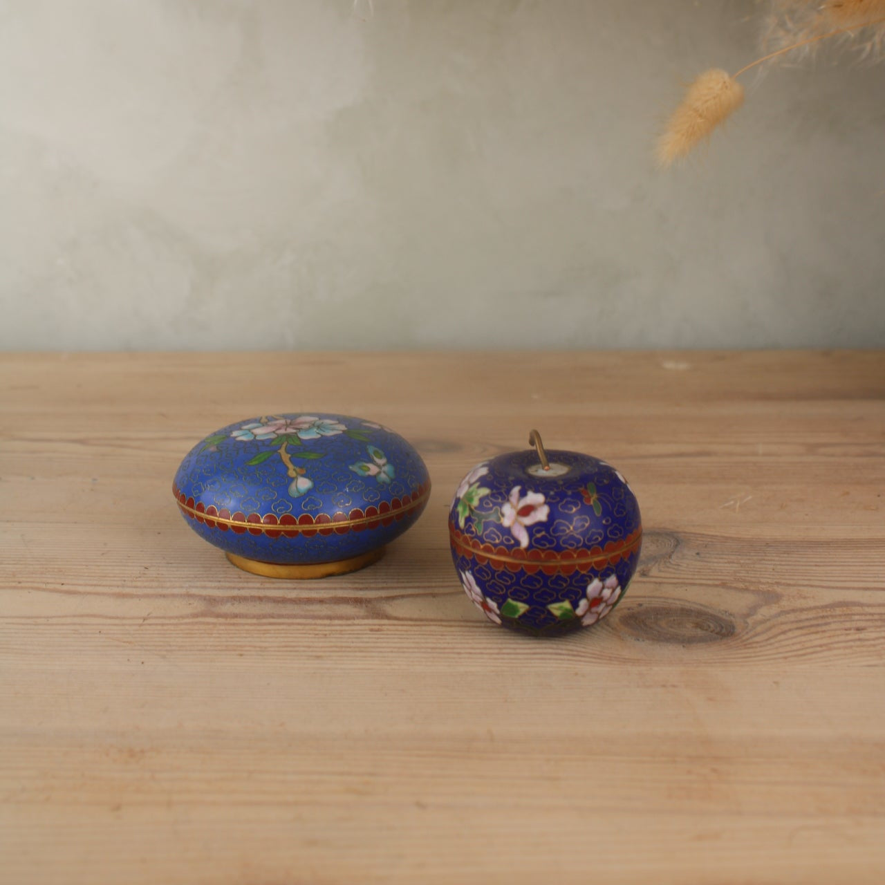 Pair of Blue Painted Trinket Pots