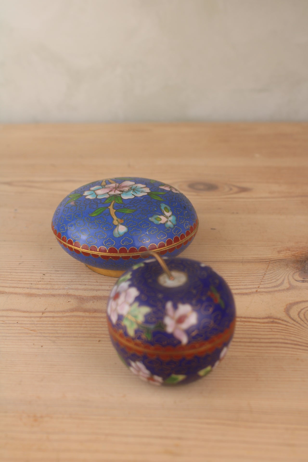 Pair of Blue Painted Trinket Pots
