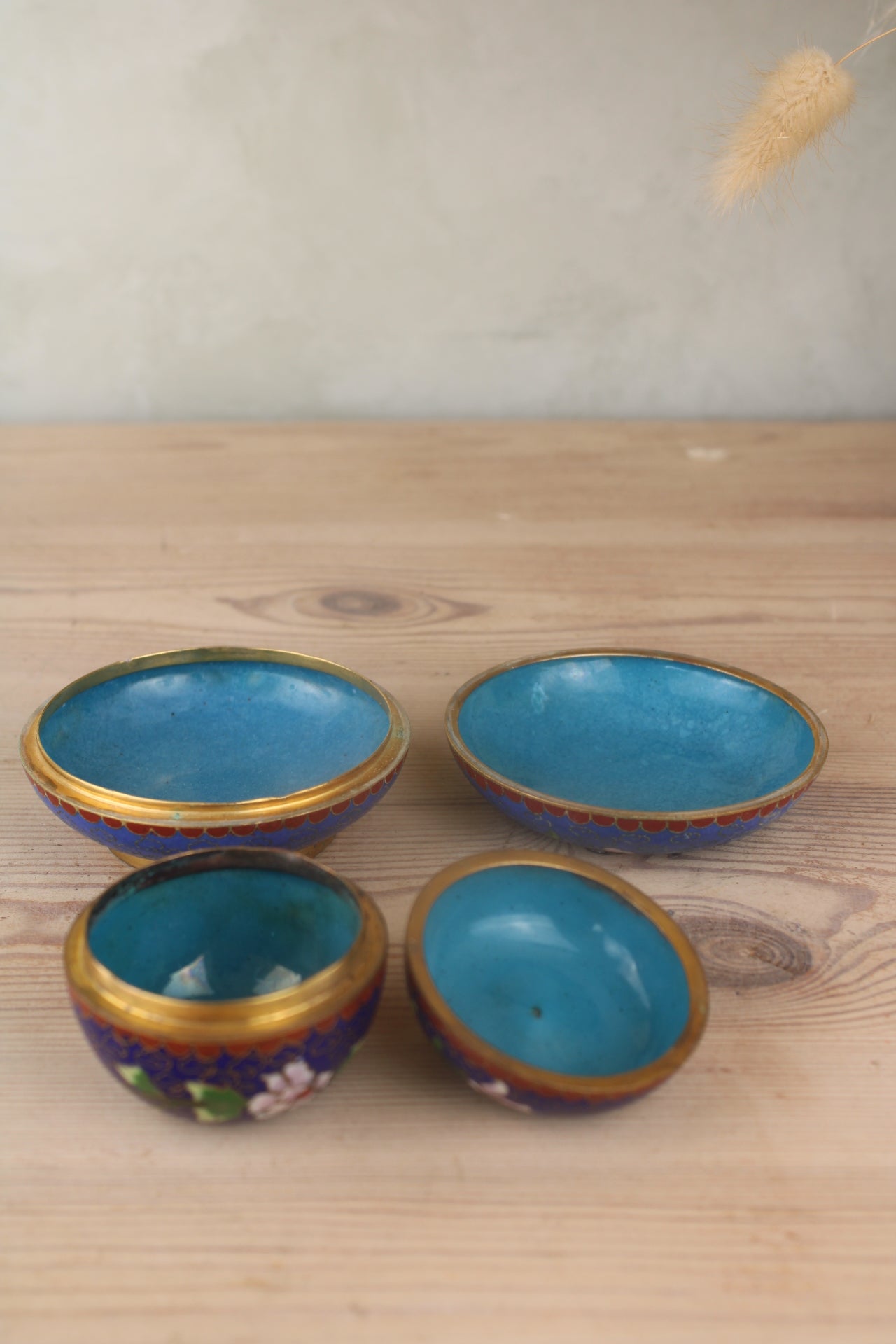 Pair of Blue Painted Trinket Pots