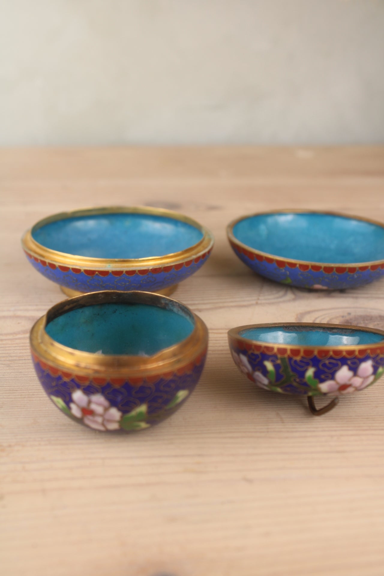 Pair of Blue Painted Trinket Pots