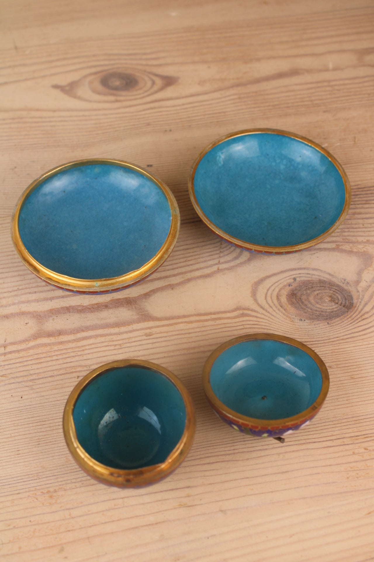 Pair of Blue Painted Trinket Pots