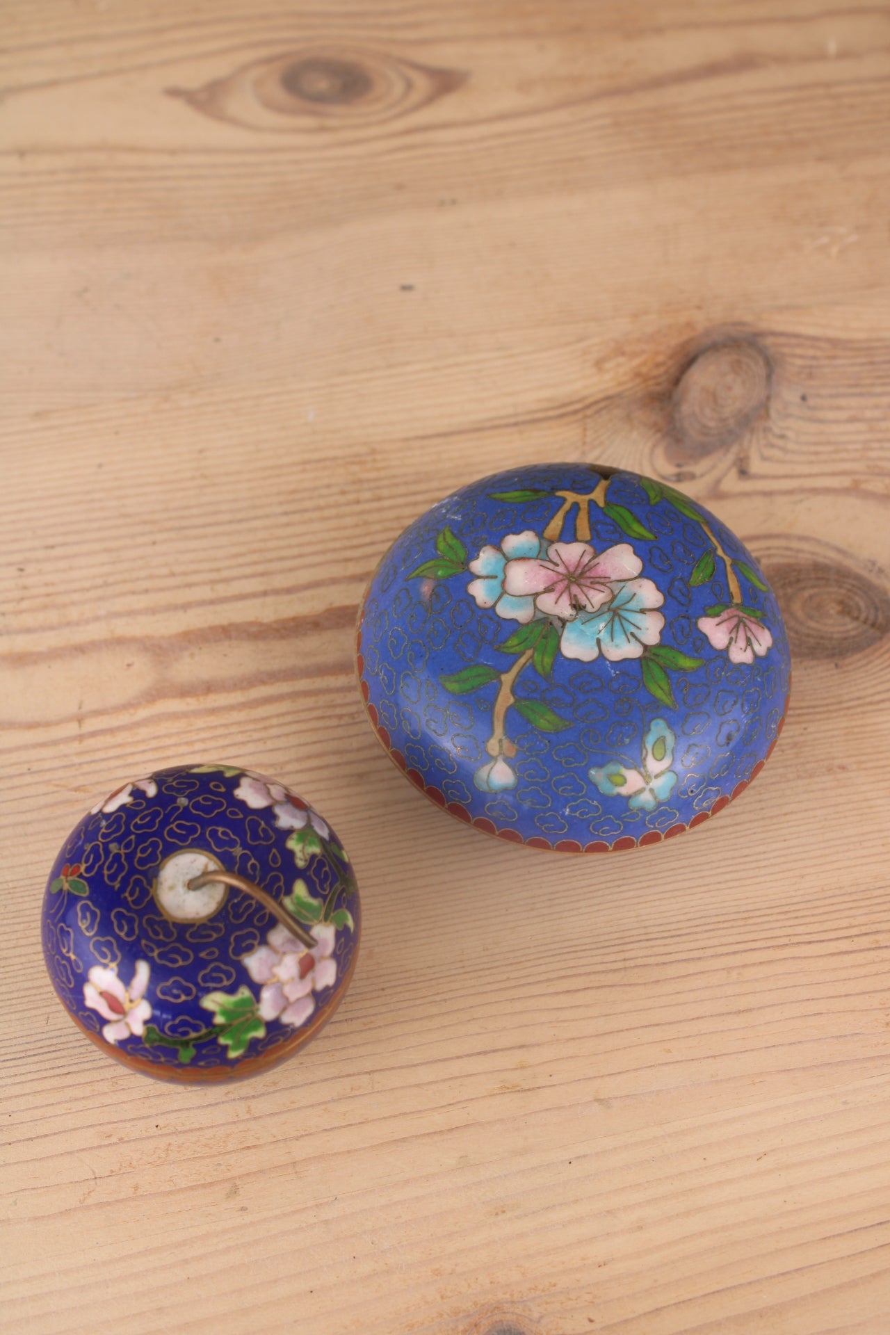 Pair of Blue Painted Trinket Pots