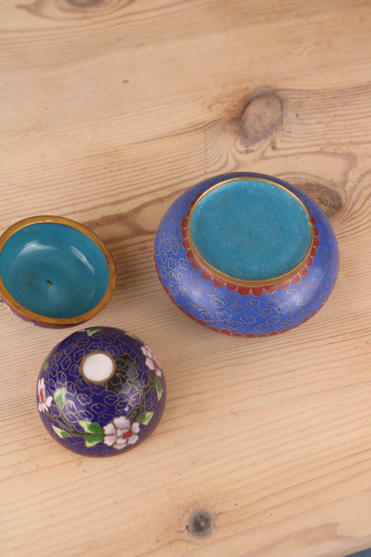 Pair of Blue Painted Trinket Pots