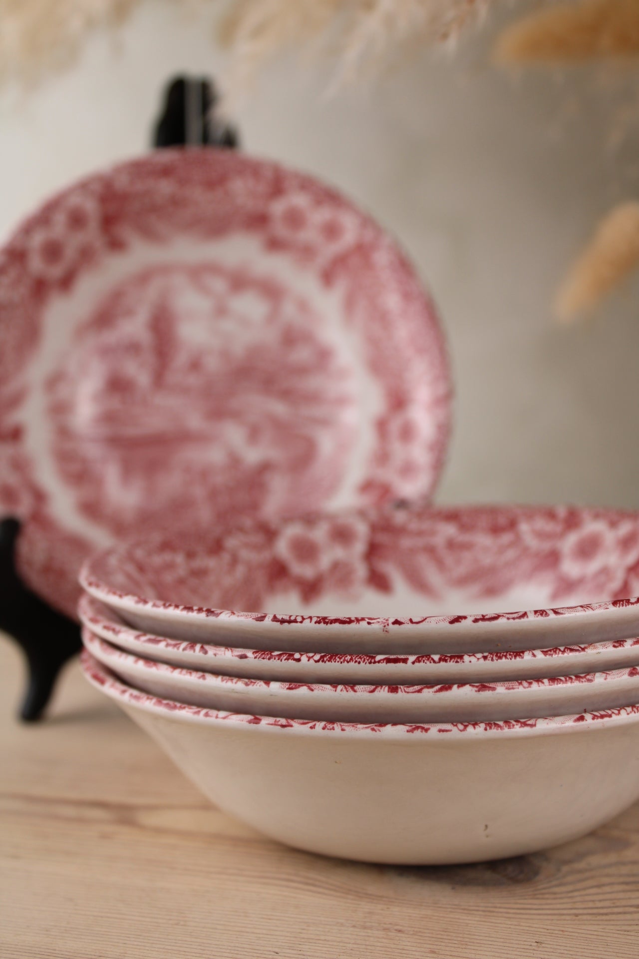 Set of 5 Pink and White Bowls