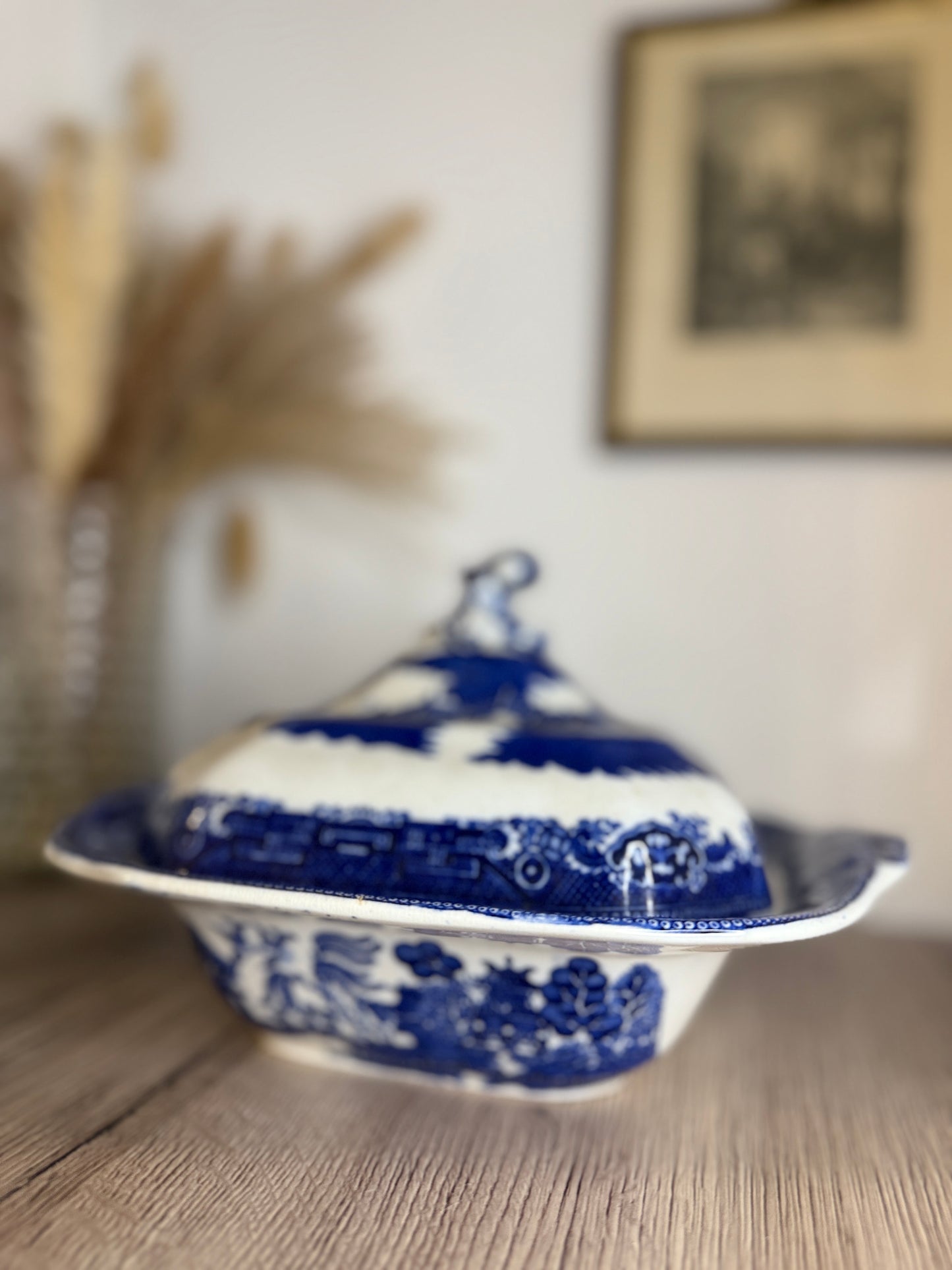 Old Willow Blue and White Square Serving Tureen