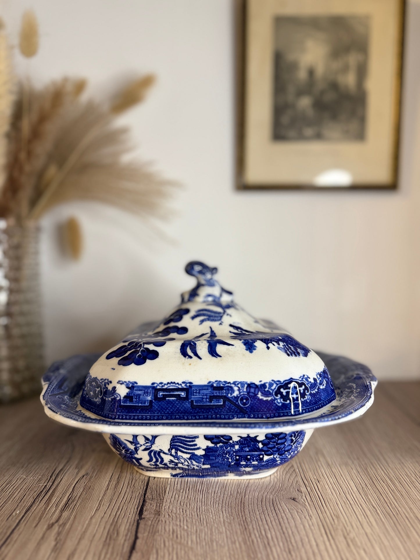 Old Willow Blue and White Square Serving Tureen