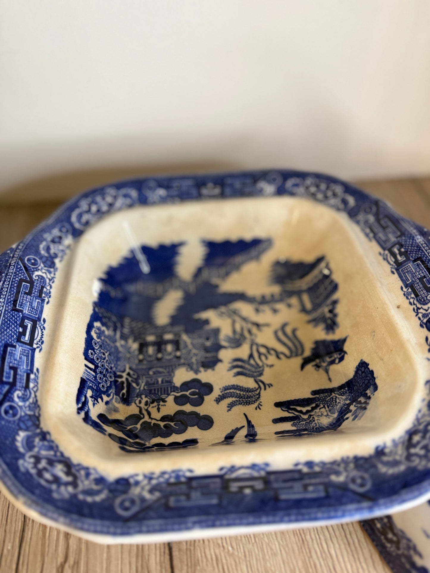 Old Willow Blue and White Square Serving Tureen