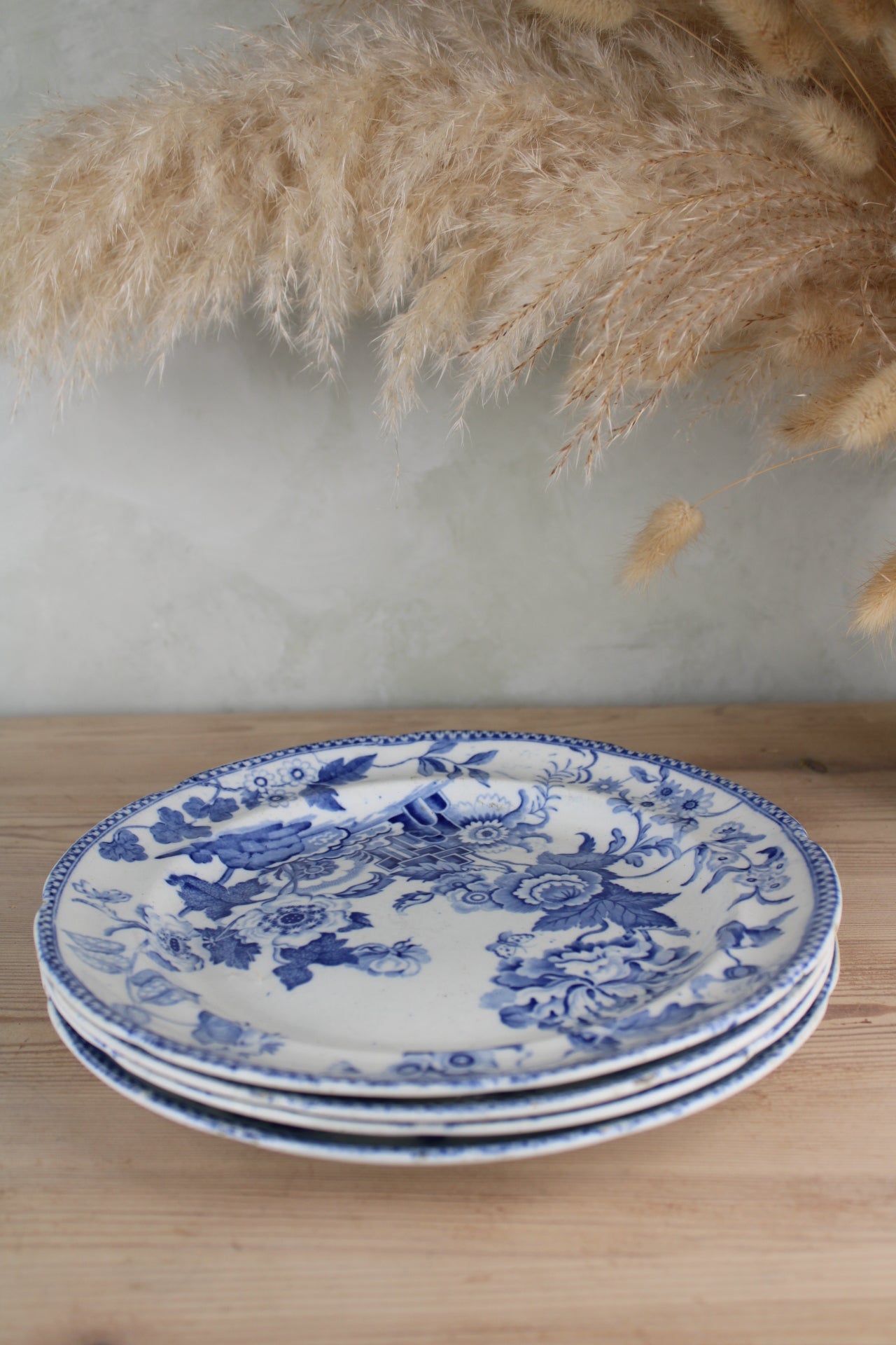 Set of 4 India Flowers Blue and White Plates