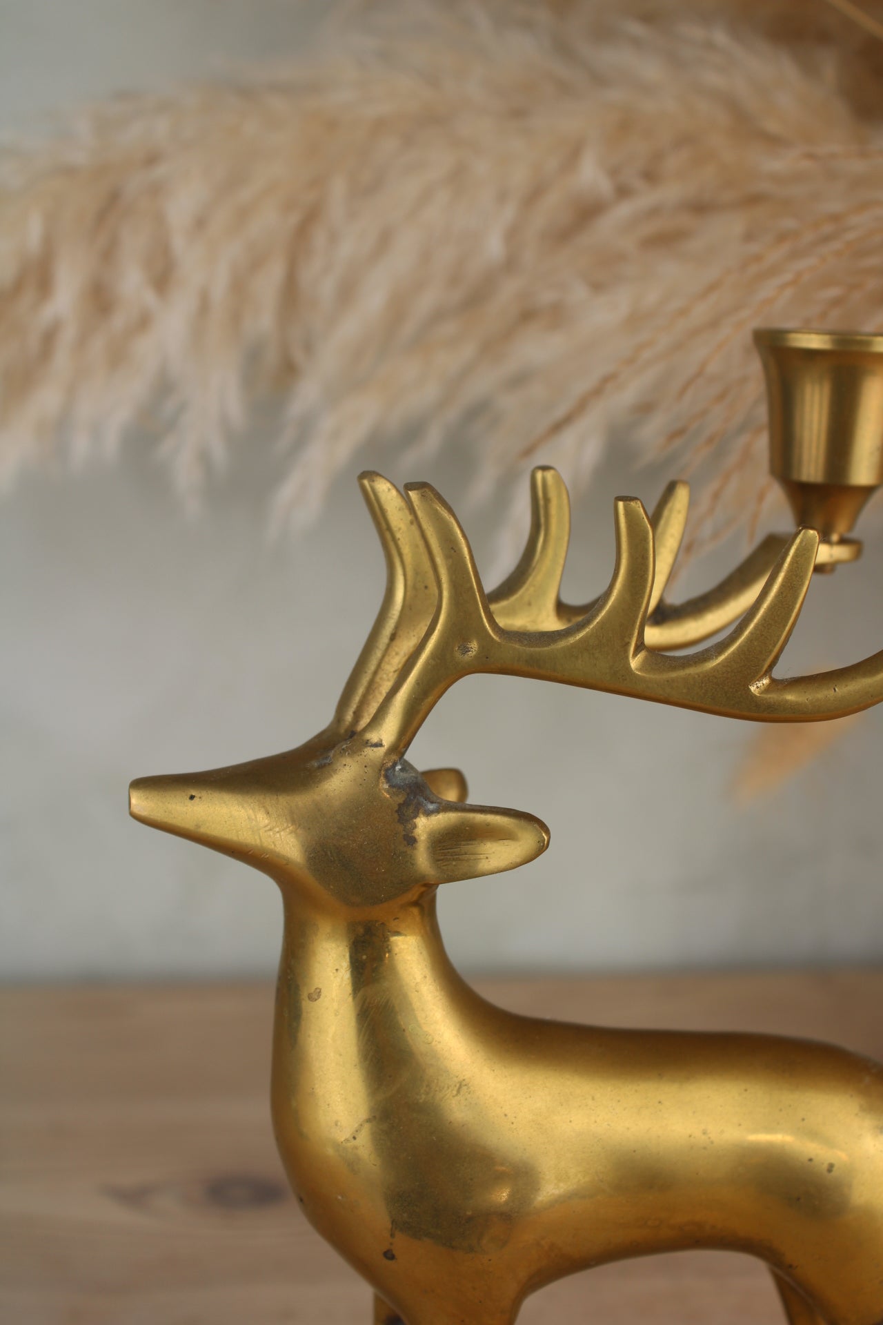 Brass Stag Reindeer Candlestick Stand