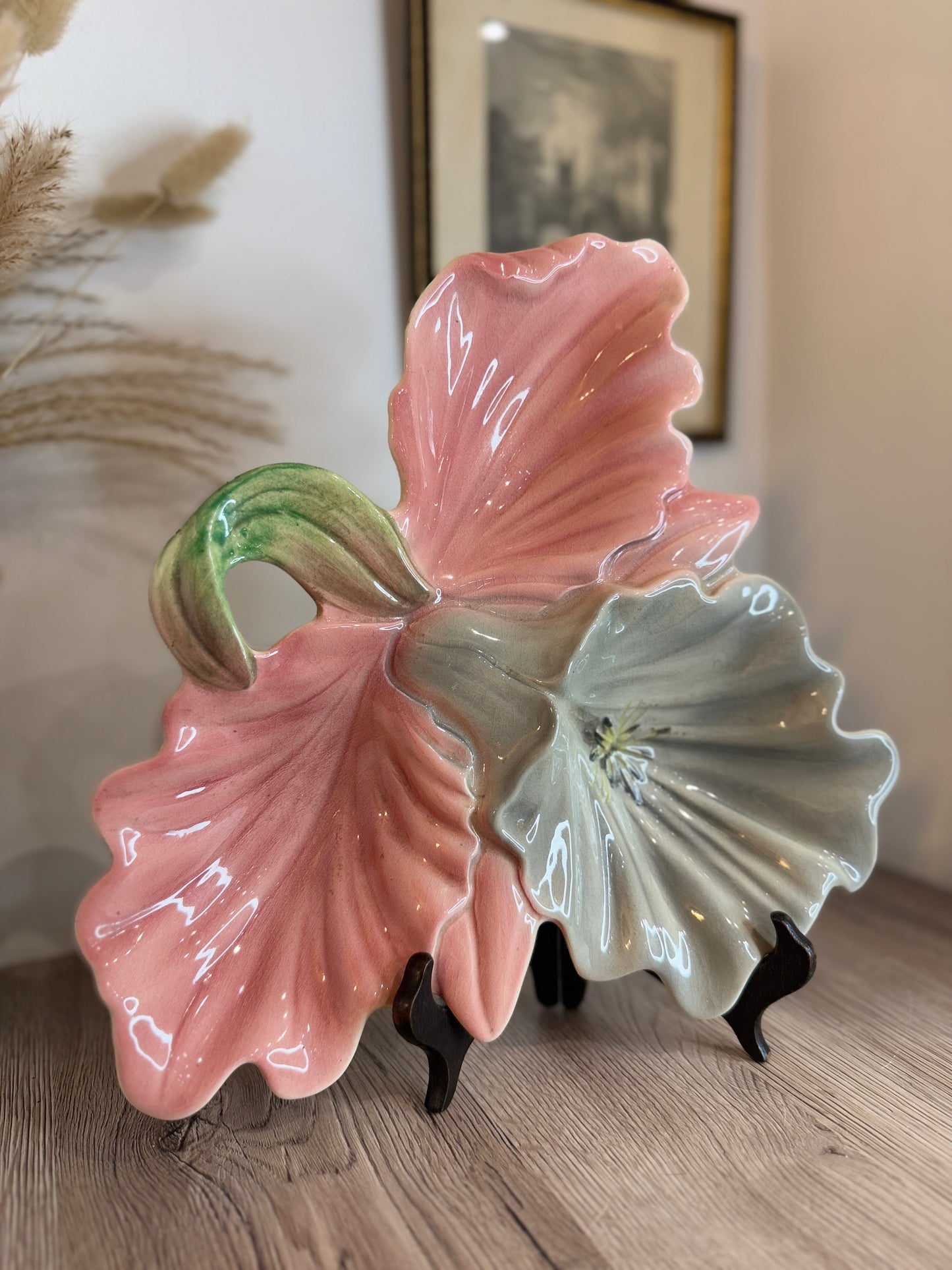 Pink Leaf Vintage Serving Plate