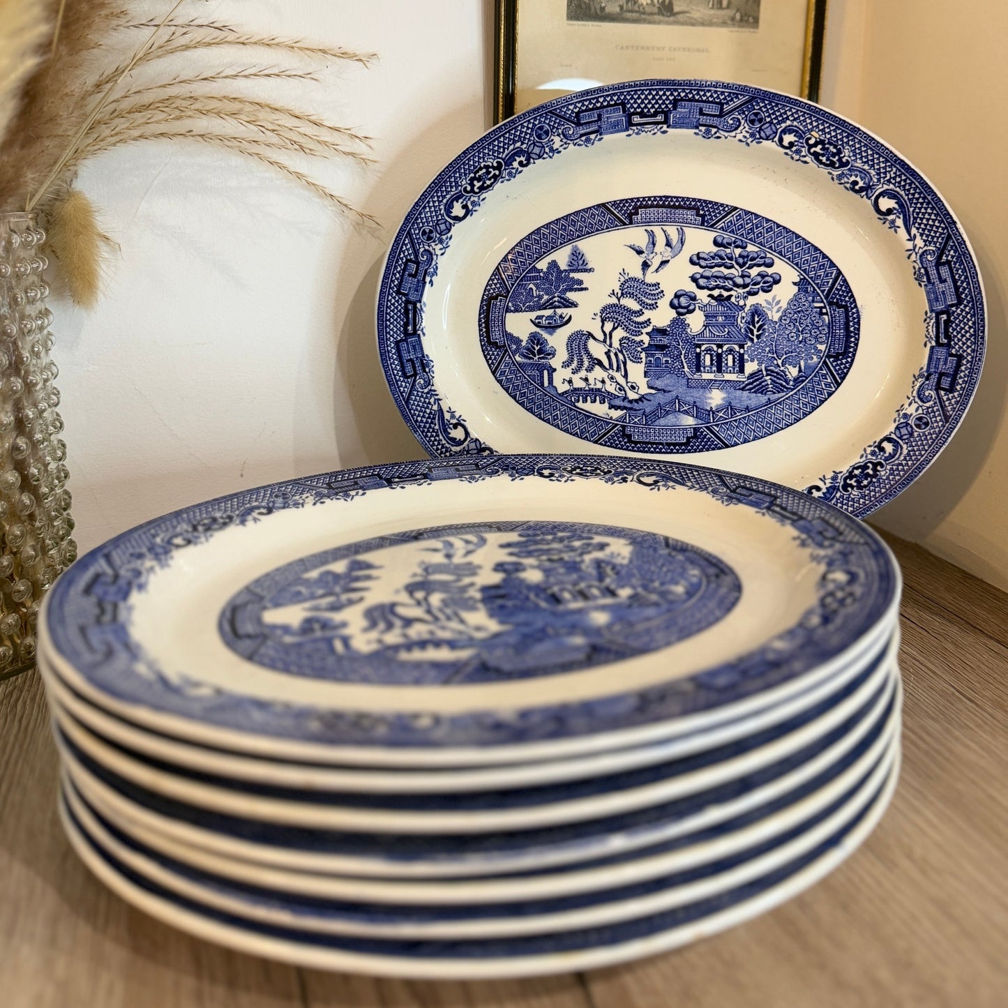 Set of 8 Woods Ware Old Willow Vintage Steak Plates