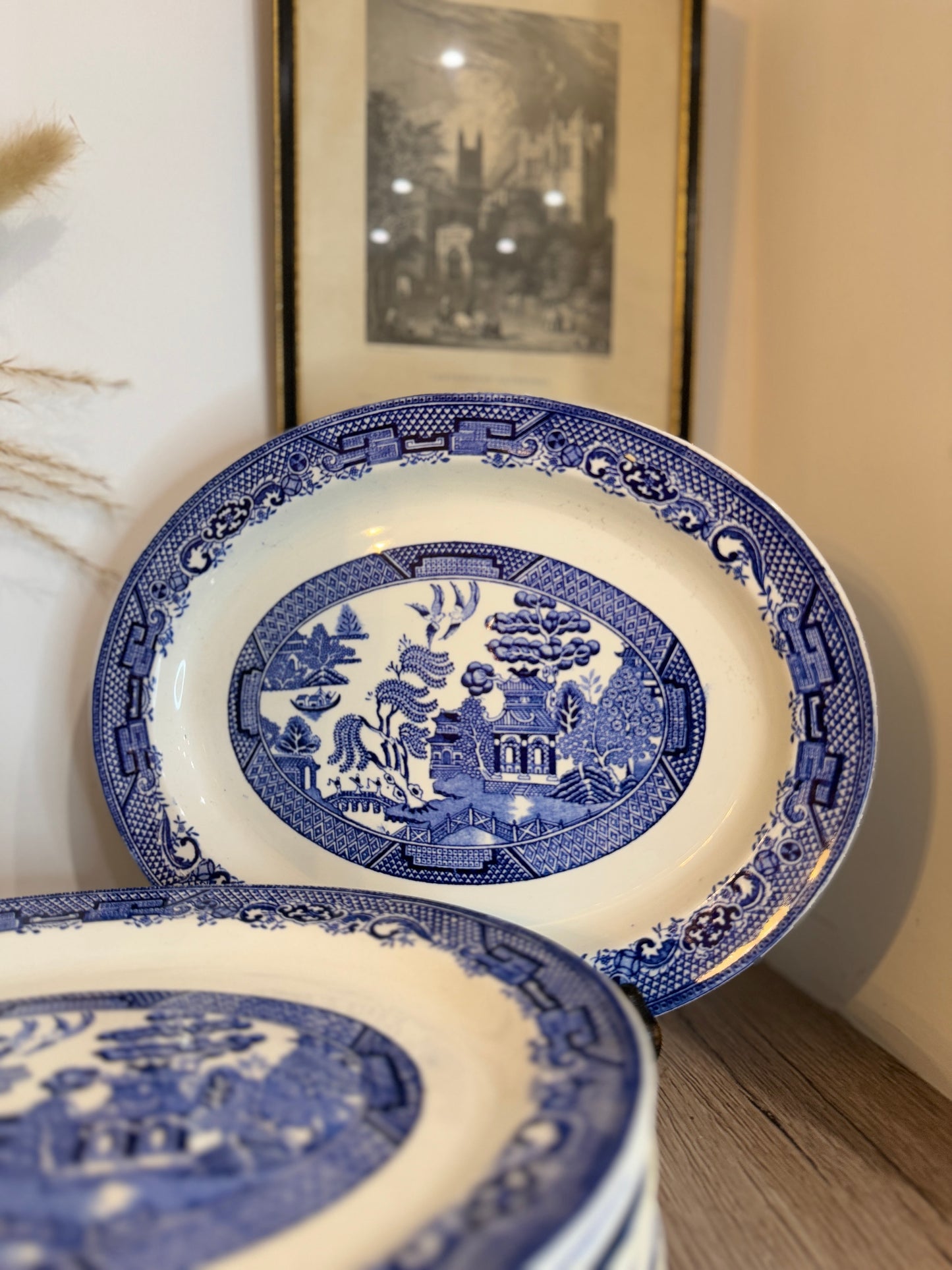 Set of 8 Woods Ware Old Willow Vintage Steak Plates