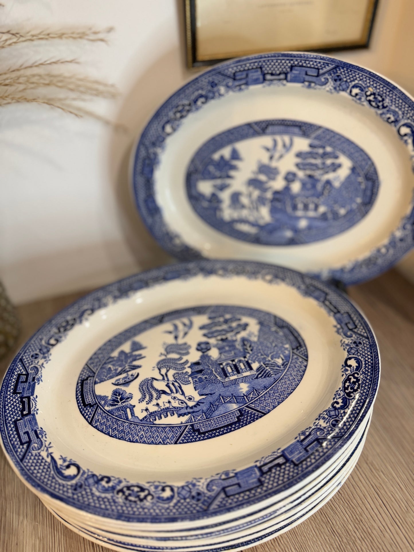 Set of 8 Woods Ware Old Willow Vintage Steak Plates