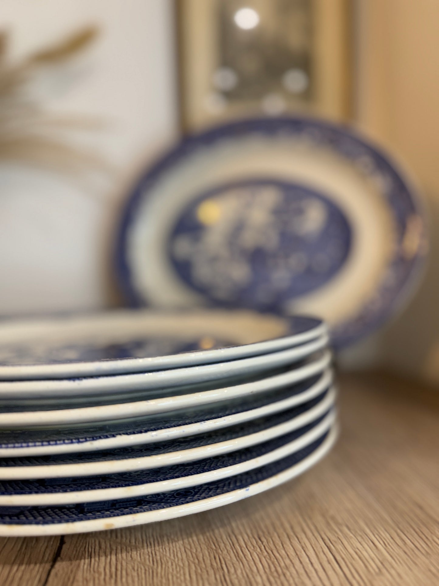 Set of 8 Woods Ware Old Willow Vintage Steak Plates