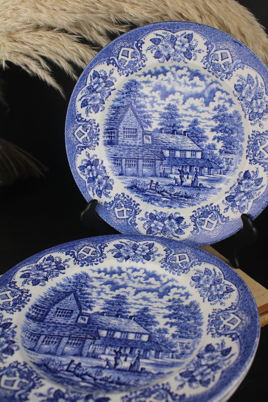 Set of 4 Old Inn Series Ironstone Blue and White Plates