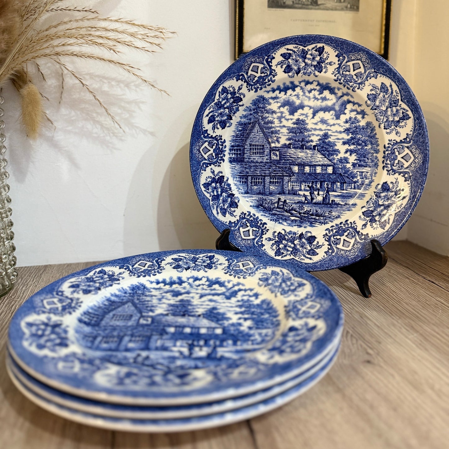 Set of 4 Old Inn Series Ironstone Blue and White Plates