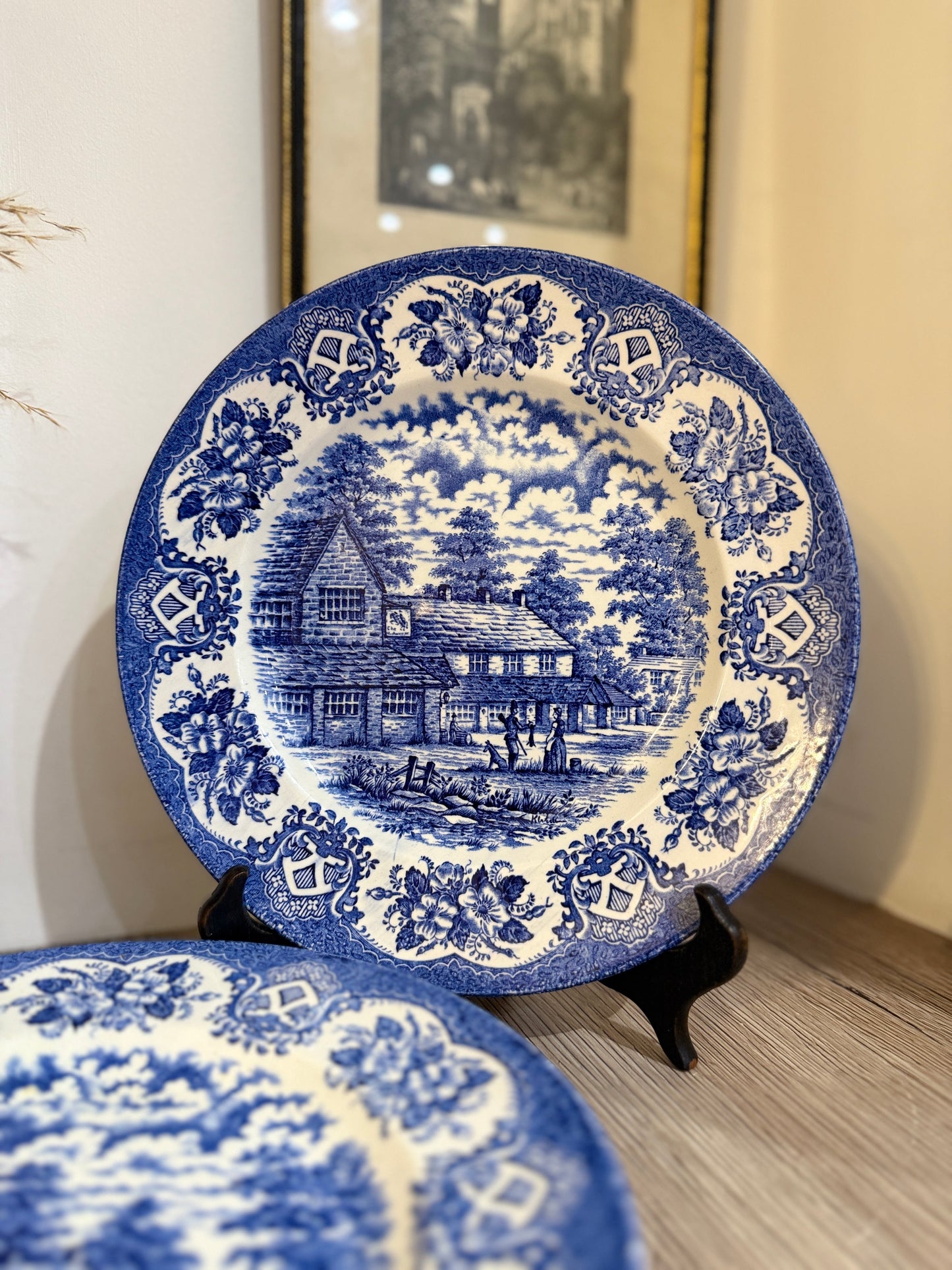 Set of 4 Old Inn Series Ironstone Blue and White Plates
