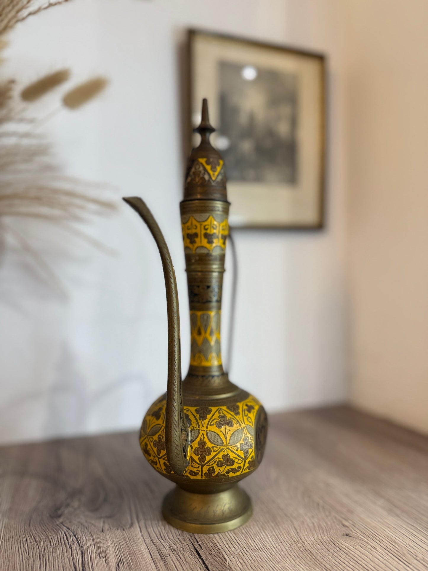 Engraved Brass Indian Ewer Teapot Coffee Pot