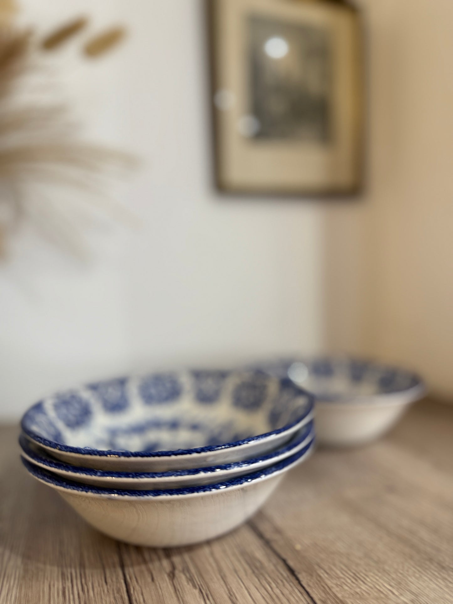 Set of 4 Ironstone Old Inns Series Blue and White Bowls