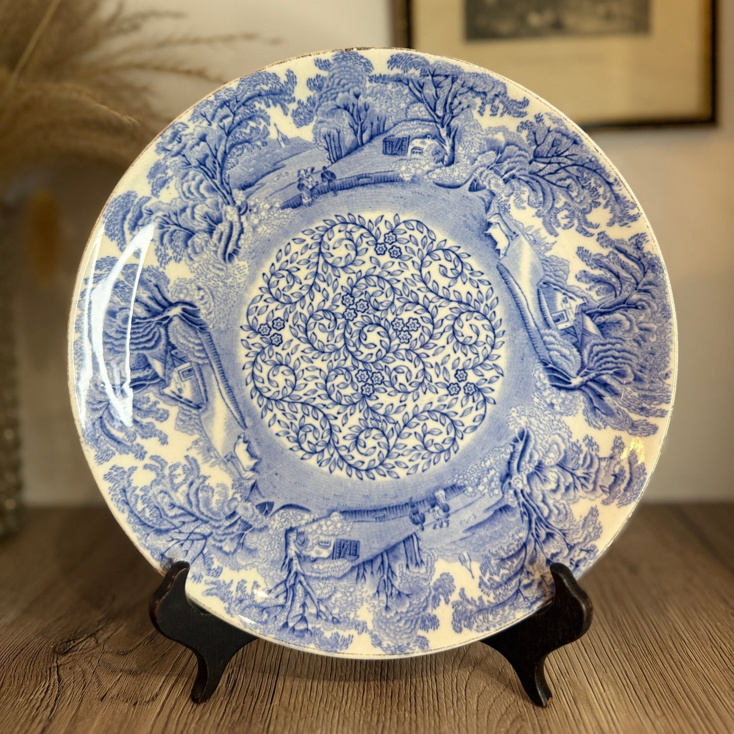 Blue and White Tree Illustration Plate