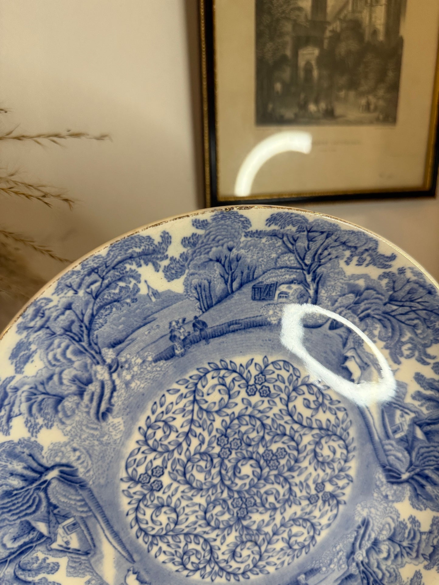 Blue and White Tree Illustration Plate