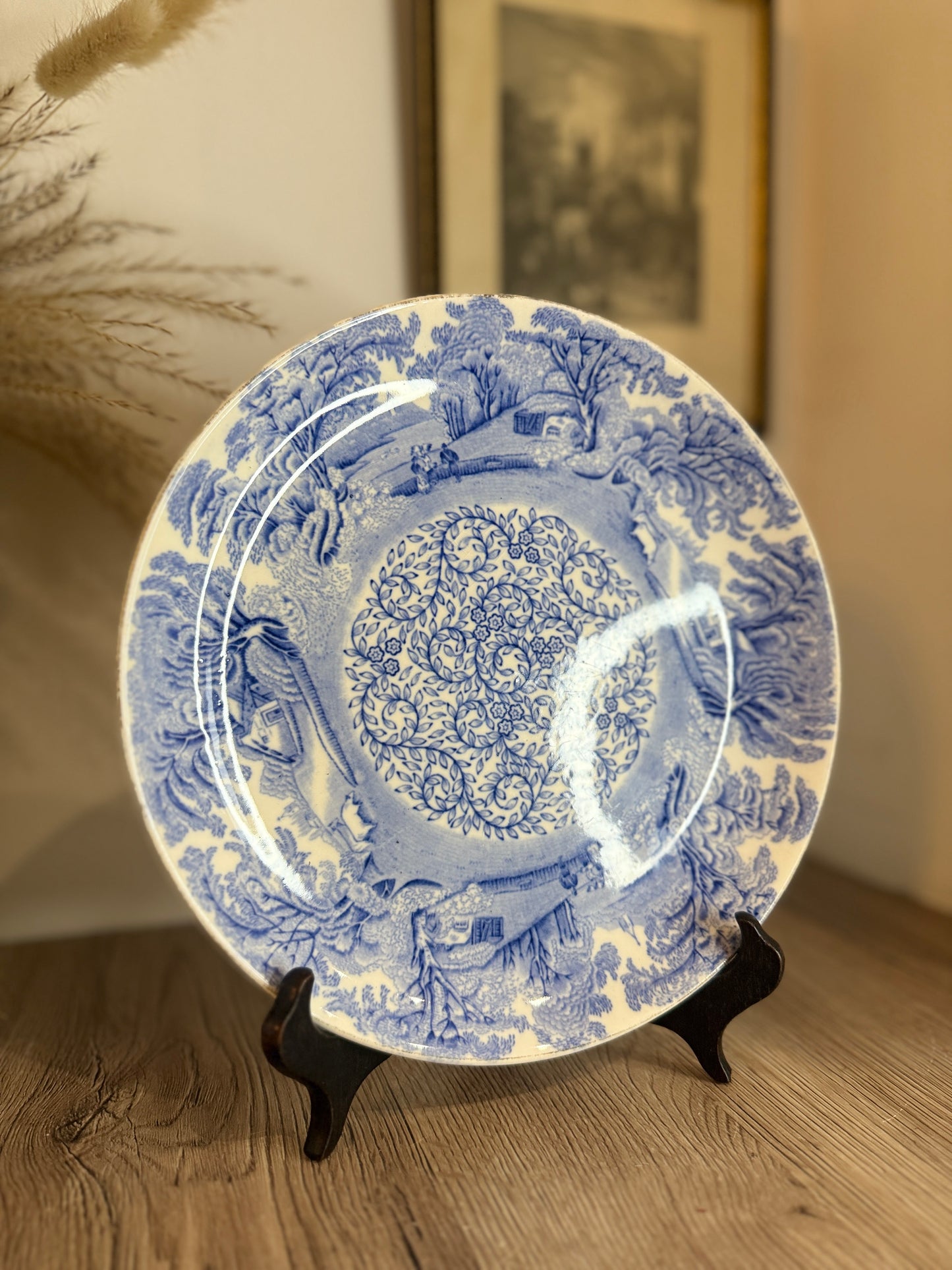 Blue and White Tree Illustration Plate