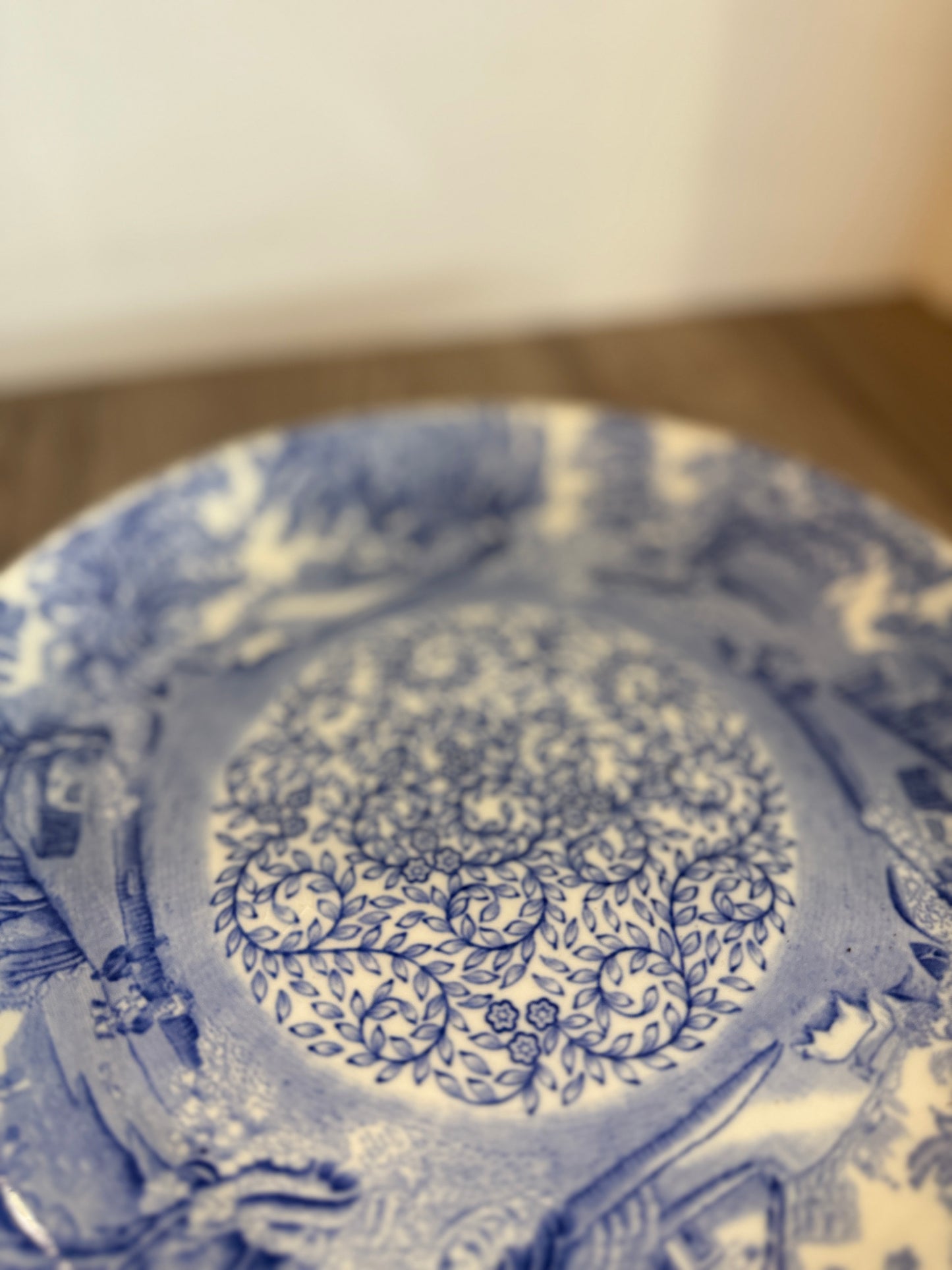 Blue and White Tree Illustration Plate